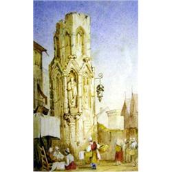 A WATERCOLOR OF CHURCH TOWER IN MARKET
