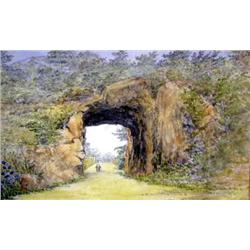 A WATERCOLOR OF A NATURAL BRIDGE