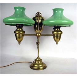 A CAST BRASS DOUBLE-LIGHT STUDENT LAMP