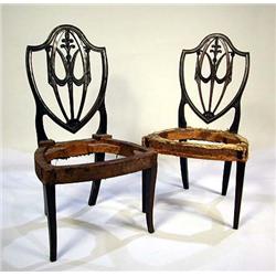 TWO SIMILAR FEDERAL CARVED MAHOGANY SHIELD BACK SIDE CHAIRS