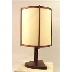 A GEORGE NAKASHIMA WALNUT TABLE LAMP WITH TRIANGULAR BASE