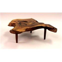 A GEORGE NAKASHIMA ENGLISH WALNUT SMALL FREE FORM STOOL WITH FOUR ROSEWOOD LEGS
