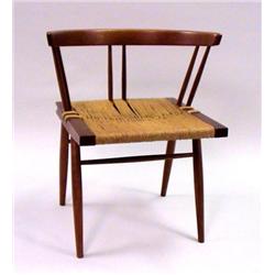 A GEORGE NAKASHIMA CHERRYWOOD LOW-BACK GRASS SEATED CHAIR WITH ROPE SEAT
