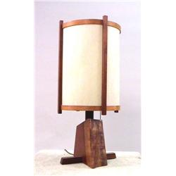 A GEORGE NAKASHIMA CHERRYWOOD DESK LAMP WITH TRIANGULAR BASE