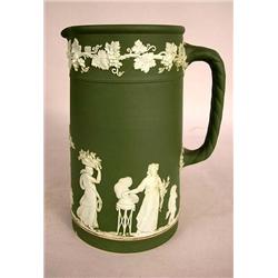 A WEDGWOOD, ENGLAND GREEN JASPERWARE PITCHER