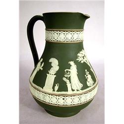 A WEDGWOOD, ENGLAND GREEN JASPERWARE PITCHER