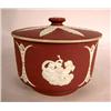 Image 1 : A WEDGWOOD, ENGLAND MAROON JASPERWARE COVERED BOWL