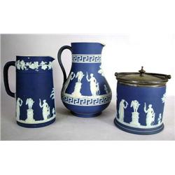 THREE WEDGWOOD, ENGLAND BLUE JASPERWARE ITEMS