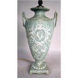 A GREEN JASPERWARE VASE