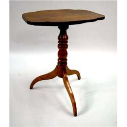 A FEDERAL STYLE FIGURED MAPLE AND CHERRYWOOD TILT-TOP CANDLESTAND