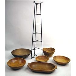 AN ASSEMBLED GROUP OF FIVE TURNED WOOD BOWLS