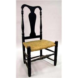 A QUEEN BLACK PAINTED TURNED MAPLE RUSH SEAT SIDE CHAIR