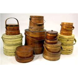 A MISCELLANEOUS GROUP OF NINE WOOD FIRKINS