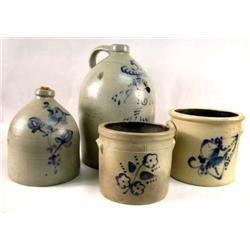 A MISCELLANEOUS GROUP OF FOUR COBALT-DECORATED STONEWARE VESSELS