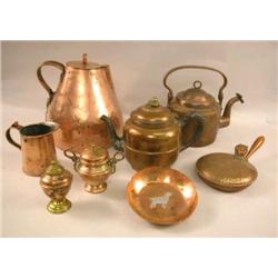 A MISCELLANEOUS GROUP OF COPPER TABLE ARTICLES