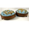Image 1 : A PAIR OF VICTORIAN BEAD AND NEEDLEWORK DECORATED INLAID MAHOGANY FOOT STOOLS