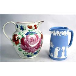A PEARLWARE FLORAL-DECORATED PITCHER