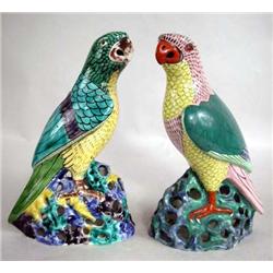 A PAIR OF POLYCHROME BIRD-FORM FIGURES