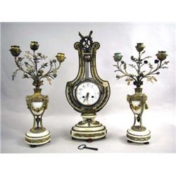 A NEOCLASSICAL ORMOLU-MOUNTED MARBLE THREE-PIECE GARNITURE