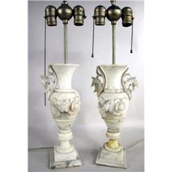 A PAIR OF NEOCLASSICAL STYLE ALABASTER URN-FORM LAMPS