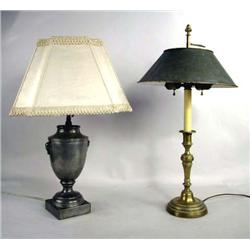 A NEOCLASSICAL STYLE TWO-LIGHT BOUILLOTTE LAMP