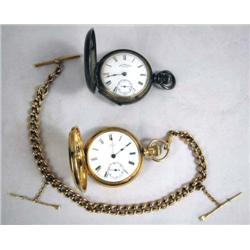 TWO ENGRAVED MEN'S POCKET WATCHES