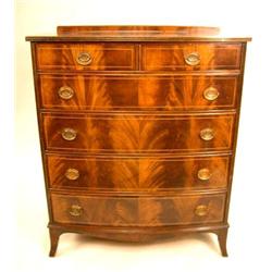 A FEDERAL STYLE INLAID MAHOGANY BOWFRONT TALL CHEST