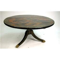 A VICTORIAN CHINOISERIE-DECORATED LACQUERED TEA TABLE