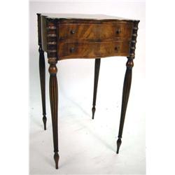 A FEDERAL STYLE INLAID MAHOGANY SERPENTINE TWO-DRAWER WORK TABLE