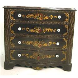 A VICTORIAN PAINT-DECORATED SERPENTINE DIMINUTIVE CHEST