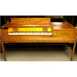 A GEORGE III INLAID AND PAINT DECORATED MAHOGANY PIANO-FORTE
