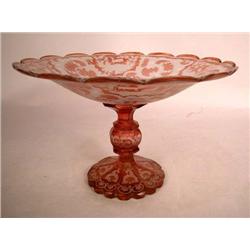 A GROUP OF THREE ACID ETCHED CRANBERRY TO CLEAR COMPOTES