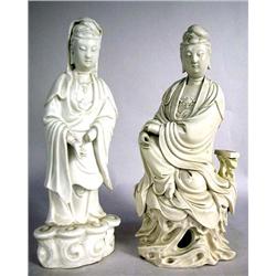TWO CHINESE BLANC DE CHINE PORCELAIN FIGURES OF QUANYIN