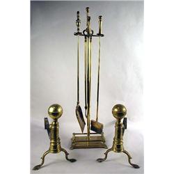 A PAIR OF FEDERAL STYLE CAST BRASS AND WROUGHT IRON ANDIRONS