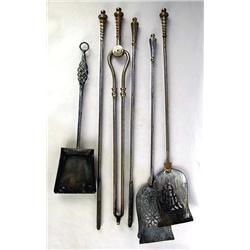 A MISCELLANEOUS GROUP OF STEEL FIRE TOOLS