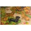 Image 1 : AN OIL ON CANVAS OF THREE DACHSHUNDS IN THE FALL