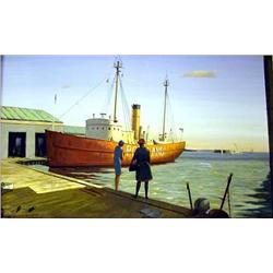 AN OIL ON BOARD OF SAILING SHIP IN PORT