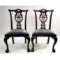 A PAIR OF GEORGE III STYLE CARVED MAHOGANY SIDE CHAIRS
