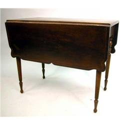 A FEDERAL STYLE INLAID WALNUT DROP LEAF PEMBROKE TABLE