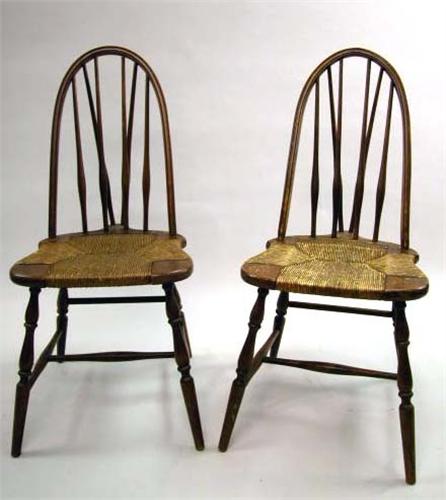 A Pair Of Continuous Back Brace Back Rush Seat Windsor Side Chairs Antique Windsor Chair With Rush Seat