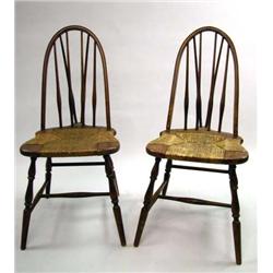 A PAIR OF CONTINUOUS-BACK BRACE BACK RUSH SEAT WINDSOR SIDE CHAIRS