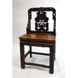 A CHINESE CARVED AND FIGURED HARDWOOD SIDE CHAIRS