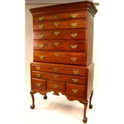 A CHIPPENDALE CHERRYWOOD FLAT-TOP HIGH CHEST OF DRAWERS