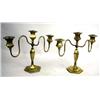 Image 1 : A PAIR OF BRASS THREE LIGHT CANDELABRAS