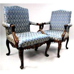 A PAIR OF GEORGE III STYLE CARVED MAHOGANY ARMCHAIRS