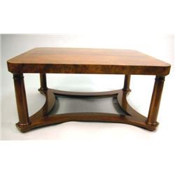 A NEOCLASSICAL STYLE INLAID MAHOGANY COFFEE TABLE
