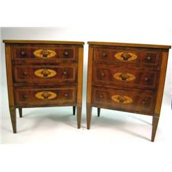 A PAIR OF NEOCLASSICAL INLAID MAHOGANY THREE DRAWER COMMODES