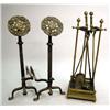 Image 1 : A PAIR OF ARTS AND CRAFTS CAST BRASS AND WROUGHT IRON ANDIRONS