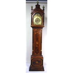 A GEORGE III INLAID AND FIGURED MAHOGANY BRASS- MOUNTED TALL CASE CLOCK WITH MUSICAL WORKS