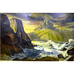 AN OIL ON CANVAS SEA CLIFF